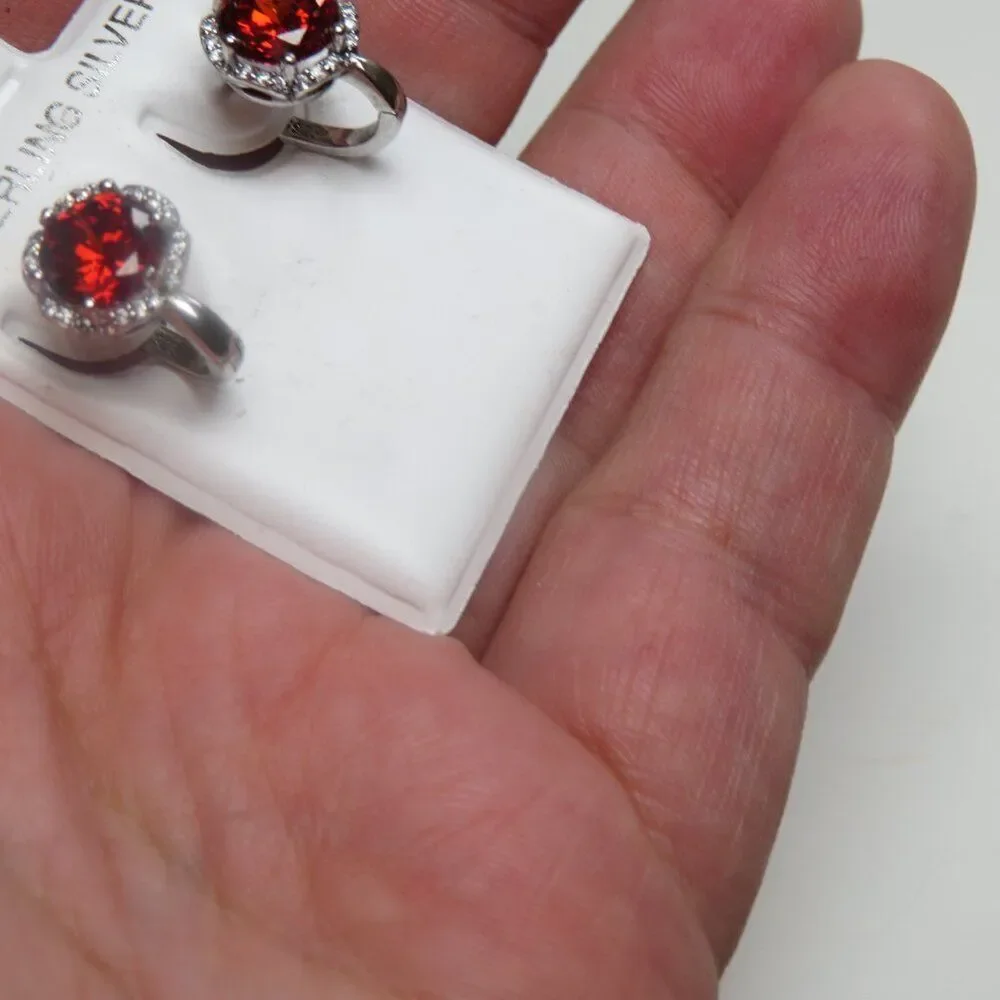 Sterling Silver Lab Created Garnet Earring Hand Crafted Dangling